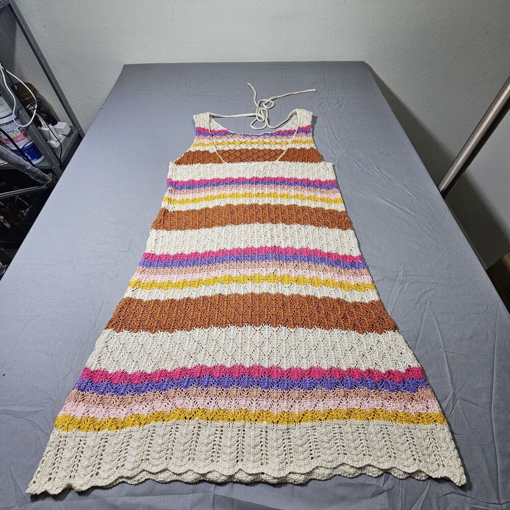 Jacquie The Label Multi-Color Striped Crochet Sleeveless Maternity Dress size M